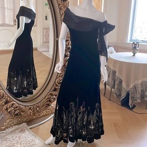 This gorgeous black velvet off one shoulder hand painted mermaid skirt